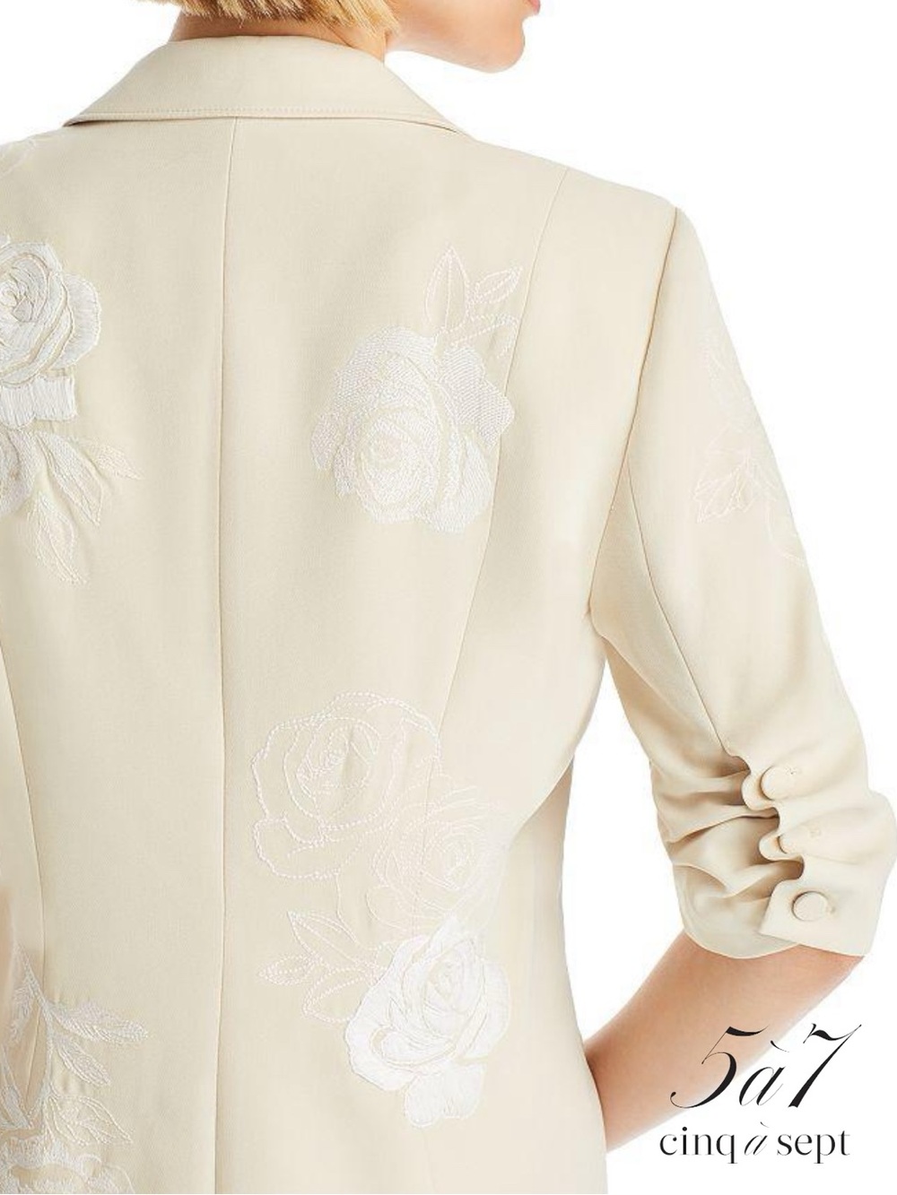Cinq à Sept **NWT** Khloe Embroidered Floral Floating Roses Elbow Sleeve Blazer - Picture 10 of 12